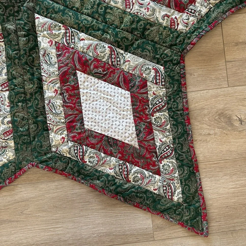 VTG Handmade Quilted Christmas Tree Skirt Star Patchwork Farmhouse Country 55